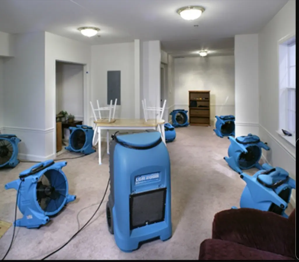 Air movers and dehumidifier setup for Water Damage Restoration in Oregon City